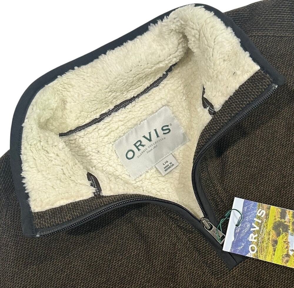 ORVIS Brown Fleece Lined Quarter Zip Pullover Brand New Large